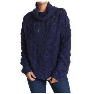FRNCH Paris M/L Neola Sweater Cowlneck Pointelle Oversized Pullover Navy NWT